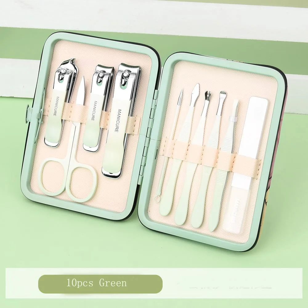 DAXINQI DAXINQI 10pcs Nail Manicure Pedicure Set Green Panda PU Case — product photo