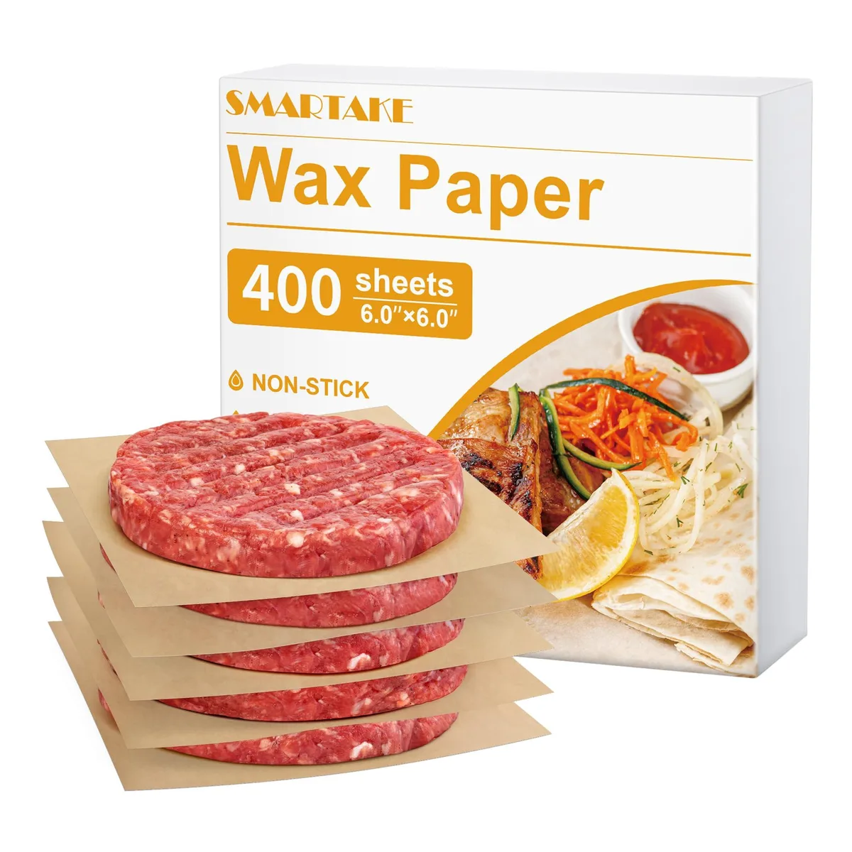 Stack of 400 unbleached wood-pulp sheets, 6 by 6 inches, in a rectangular pack