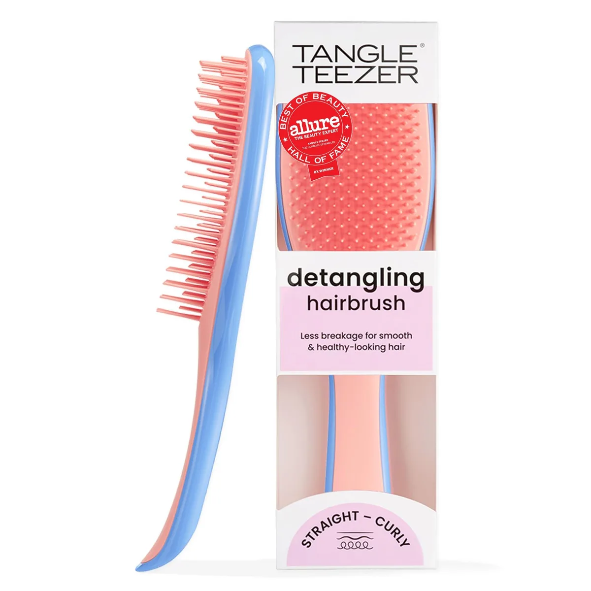 Apricot Blaze detangling brush with two-tiered teeth, straight-to-wavy hair type