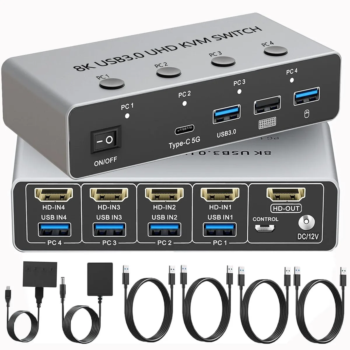 WRIARICH WRIARICH 8K@60Hz 4 Port HDMI KVM Switch USB 3.0 USB-C Wired Remote — product photo