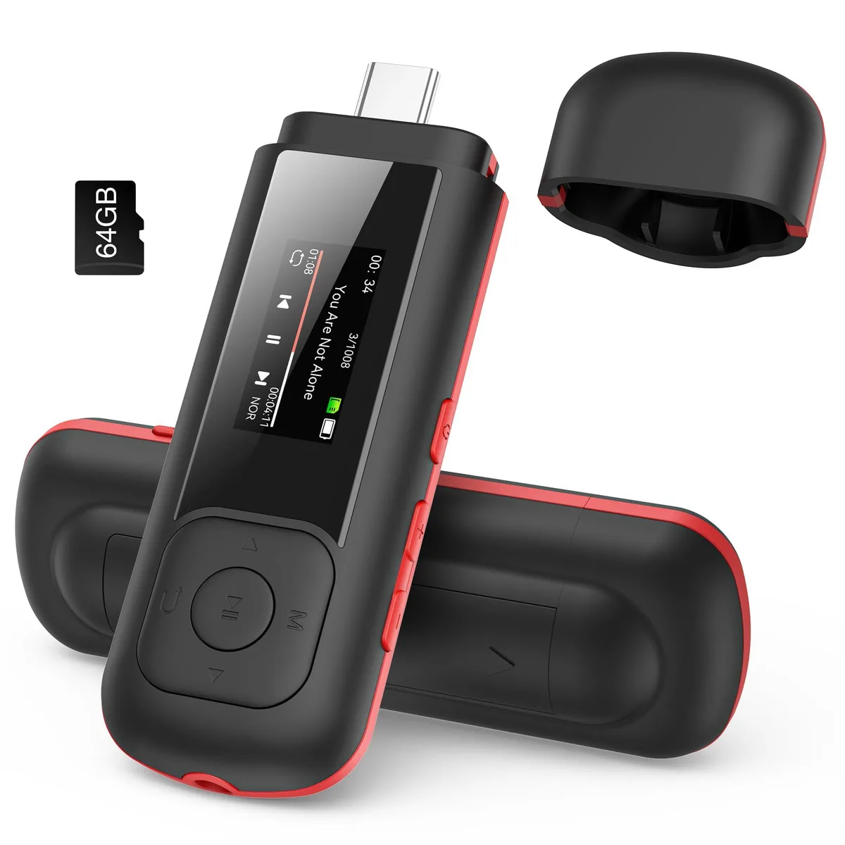  AGPTEK A55PL 64GB MP3 Player 0.96" LED AAA Battery Type-C USB — product photo