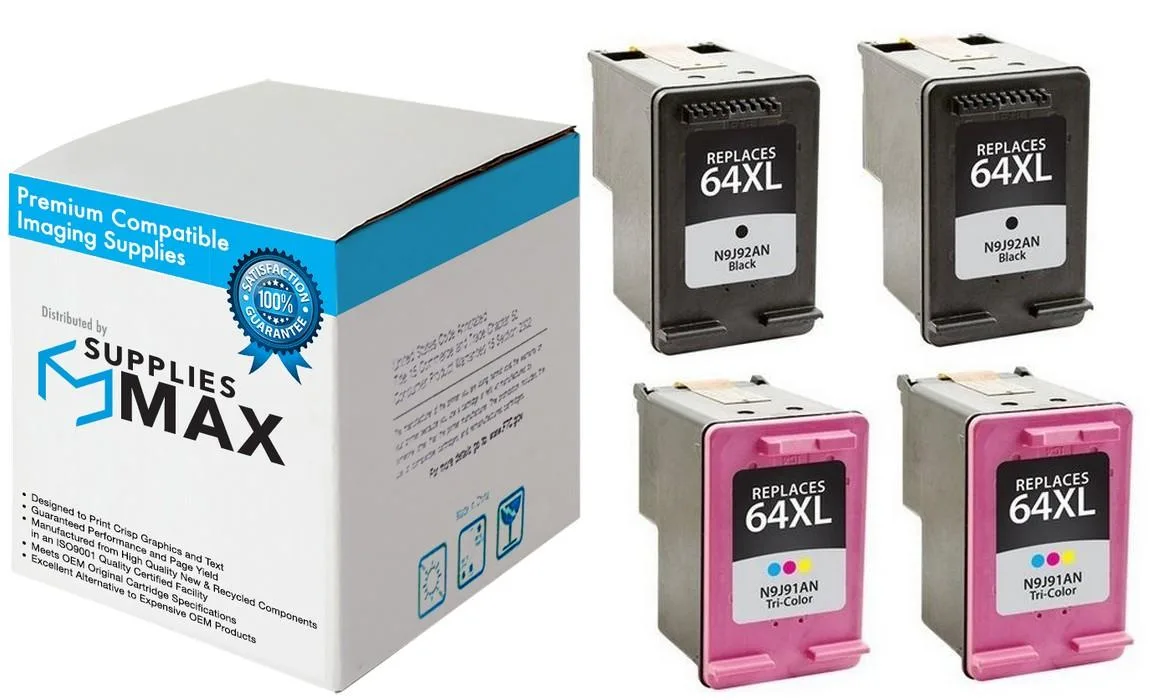 SuppliesMax SuppliesMax 64XL High Yield Inkjet Combo Pack 2 Black 2 Color — product photo