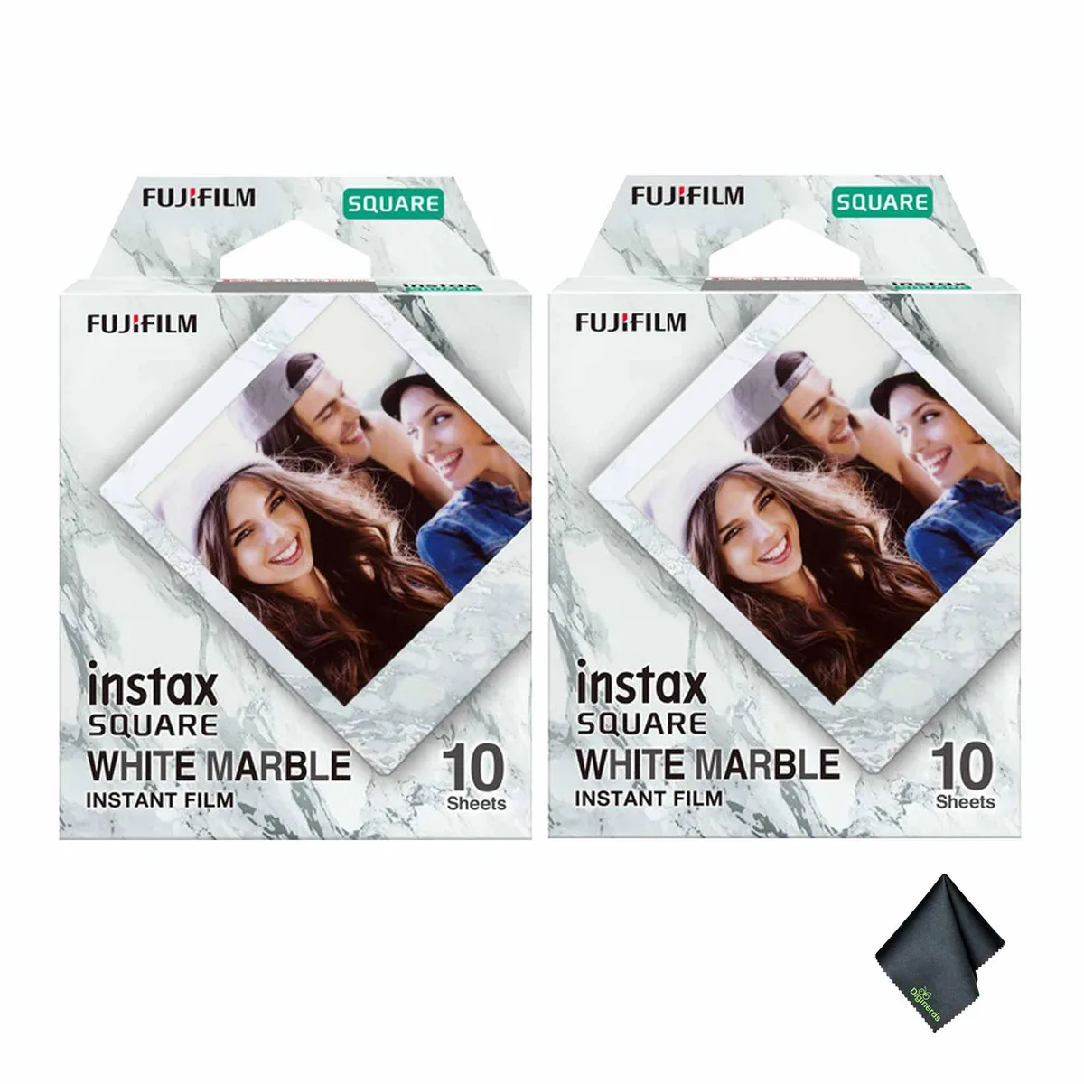 FUJIFILM FUJIFILM INSTAX SQUARE White Marble Instant Film 2x10 Exposure Bundle with Microfiber Cloth — product photo