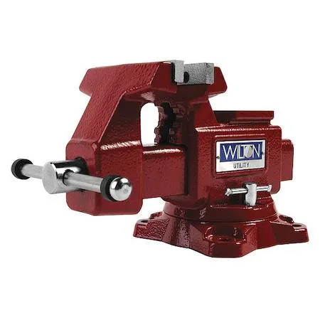 Wilton 674U combination bench vise with swivel base, gray cast iron body, serrated jaws, pipe jaws, anvil surface