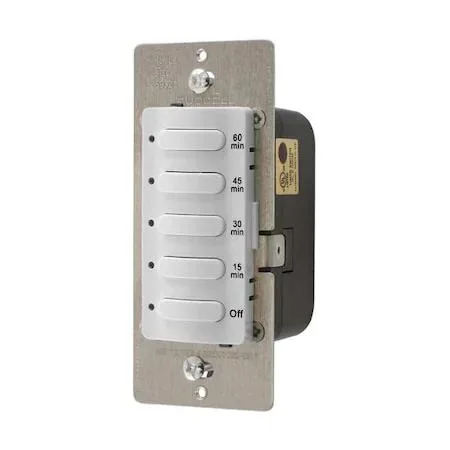 White wall-switch countdown timer with five preset buttons and manual override