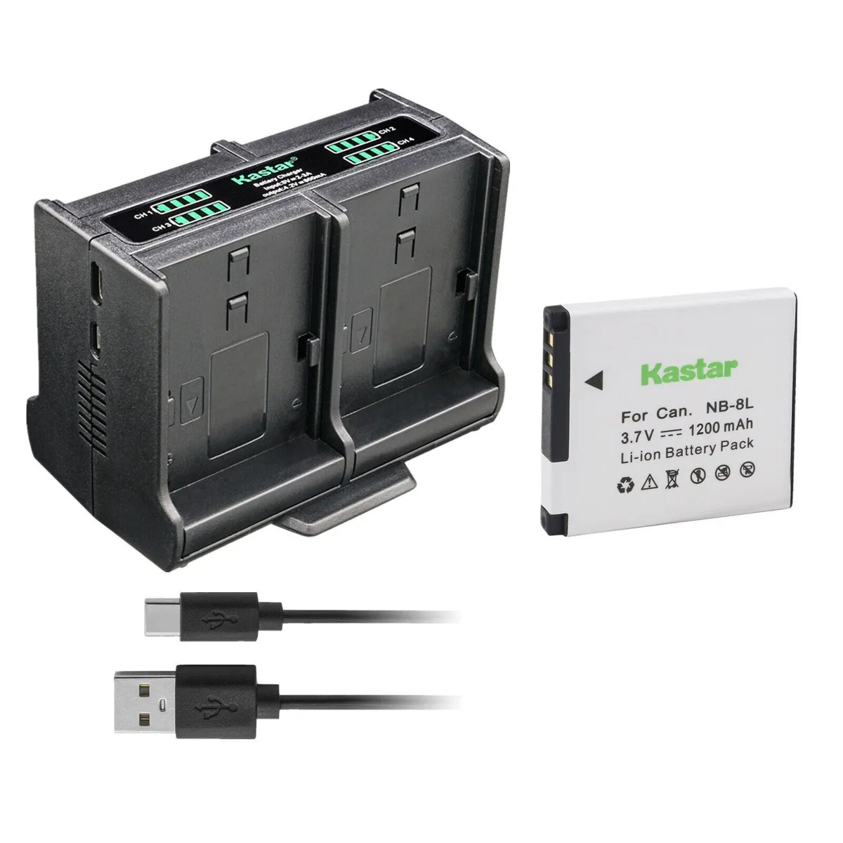 Kastar Kastar NB-8L 1200mAh battery and quadruple USB charger — product photo