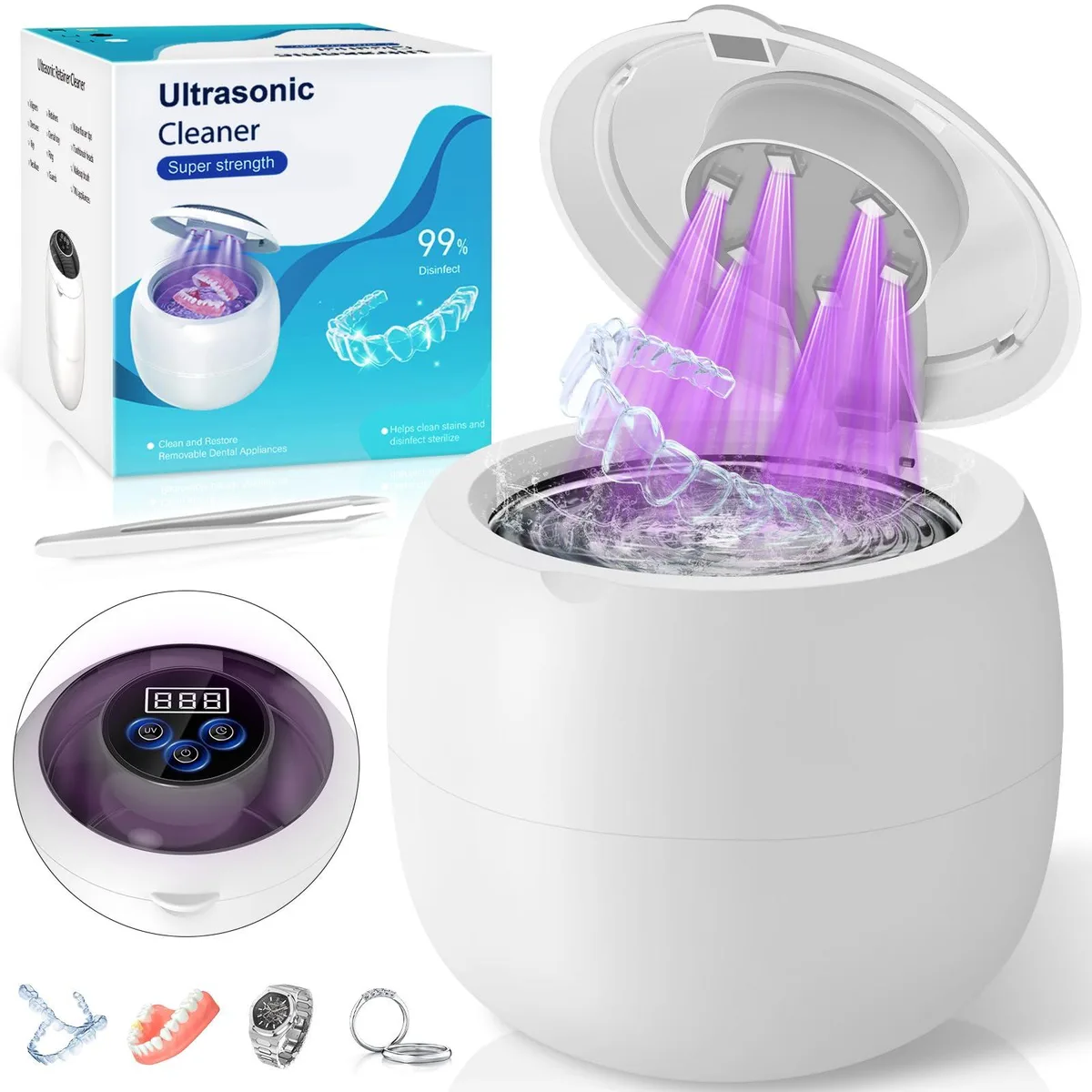 Wireless Ultrasonic Retainer Cleaner 48kHz 210ml 6 UV Lamps 4 Modes — product photo