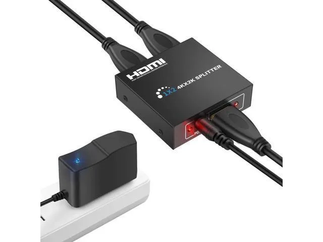 Small black HDMI splitter box with multiple ports