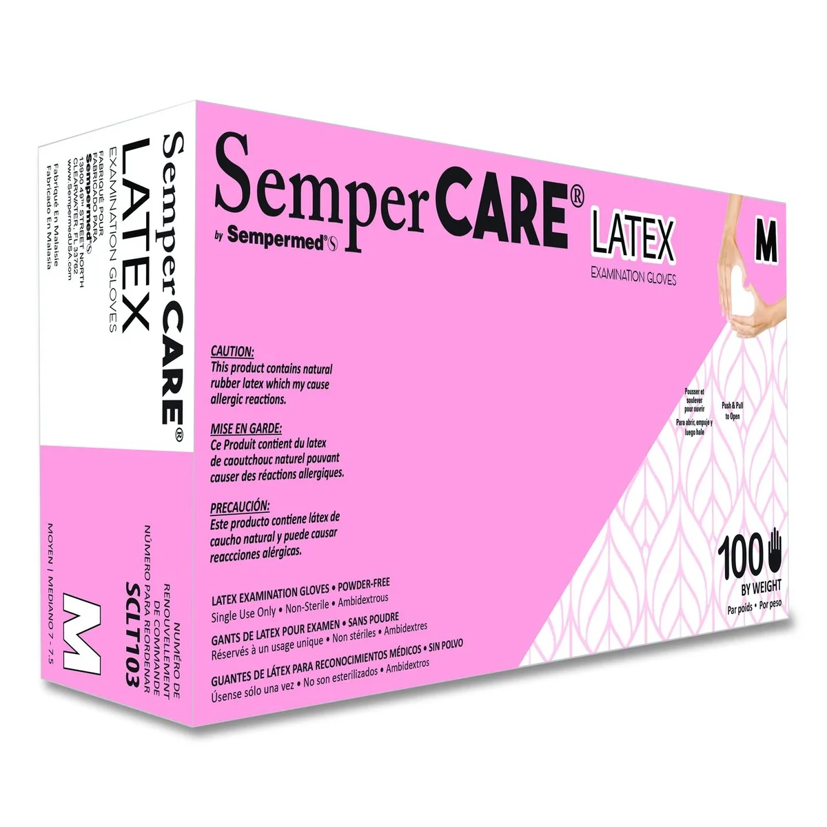 SEMPERMED SEMPERMED SCLT103 Latex Examination Gloves Powder-Free Medium 5 mil 9.45" Cream 100/Box 10 Boxes/Carton — zdjęcie produktu