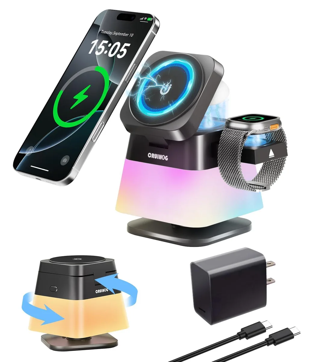  CRUIHOG 4-in-1 Wireless Charging Station with Night Light, Black — product photo