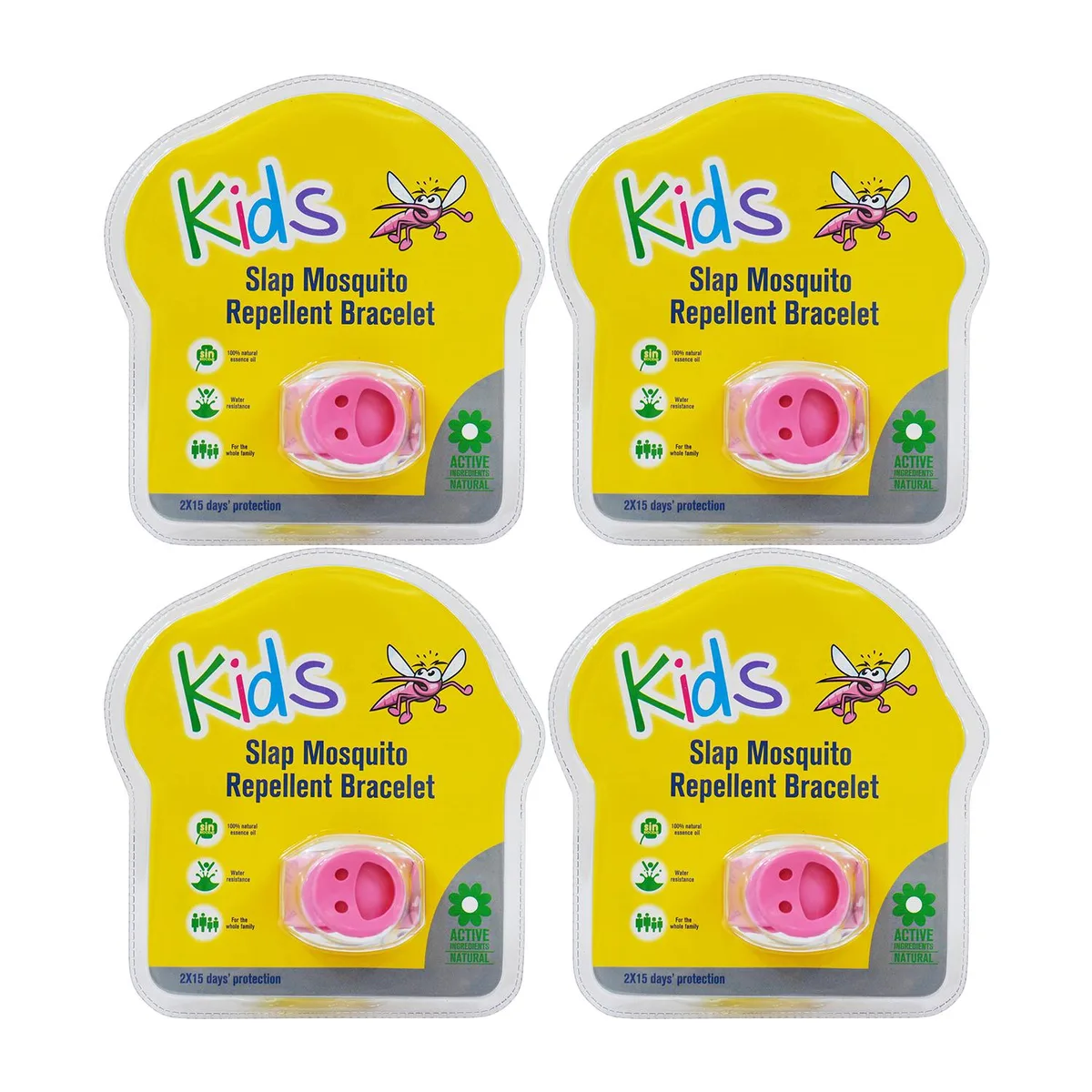Kinven Kinven Slap Mosquito Repellent Bracelet Pink 4 Pack 15 Days 100% Natural Essence Oil — product photo