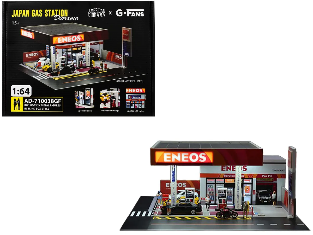 American Diorama American Diorama Eneos Japan Gas Station Diorama Set G-Fans 1/64 hobby collectible — product photo