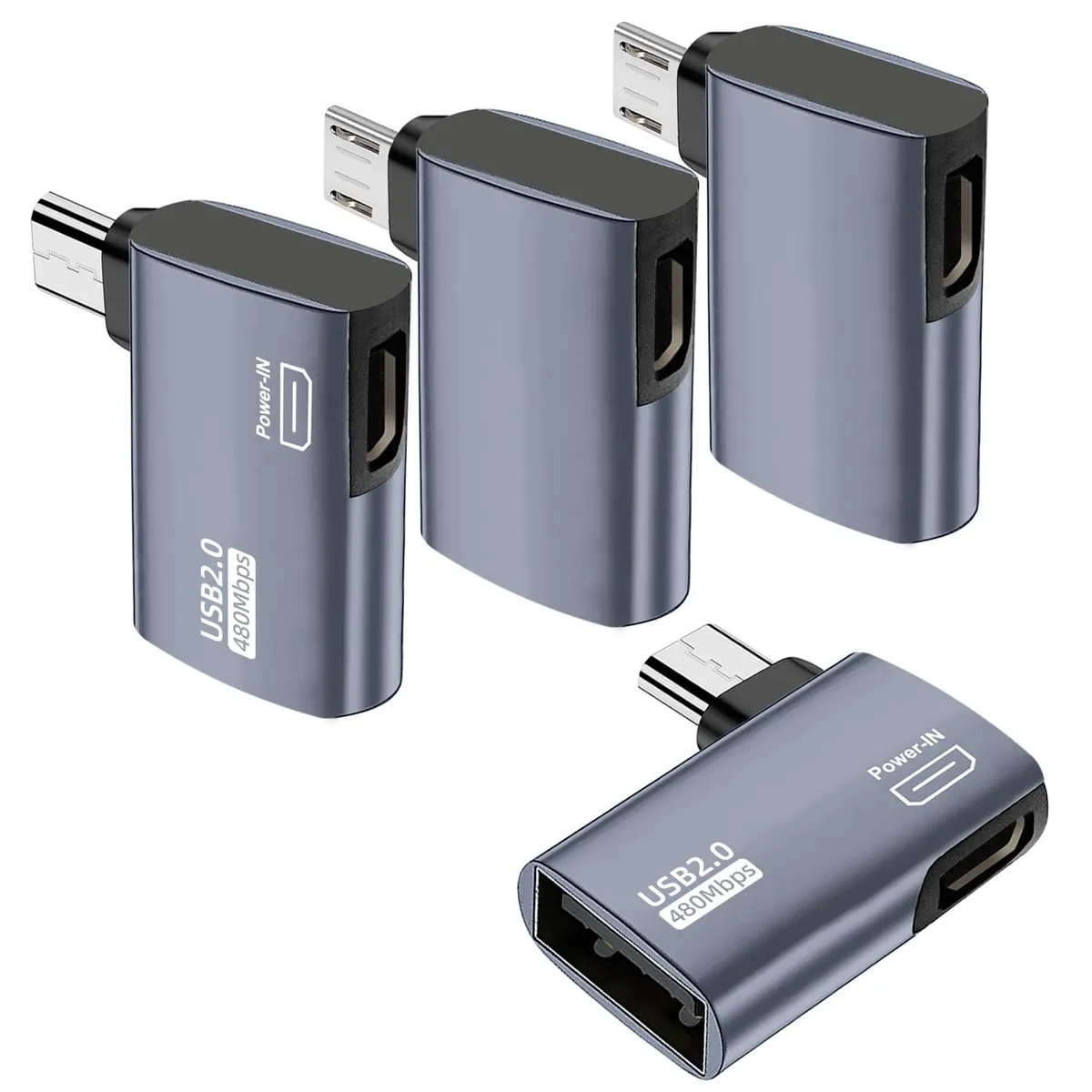 Vszerda Vszerda 4 Pack OTG Cable Adapter 90 Degree Left Right Angle Micro USB to USB Grey — product photo