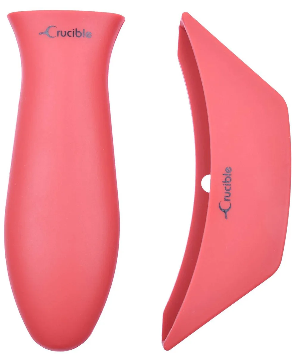 Two red silicone handle sleeves, one wide classic style and one narrow assist style, shown side by side
