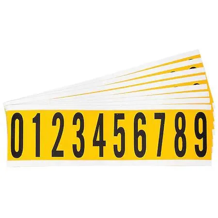 Yellow vinyl number labels 0-9 on sheets 25 cards 10 per card black characters