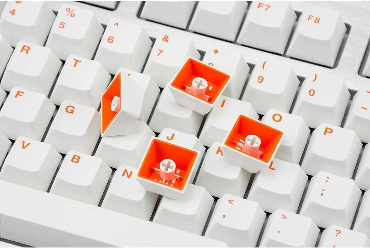 Mistel Mistel Doubleshot PBT Keycaps 108+11 Keys Orange Letter 6.25U Space Bar White — product photo
