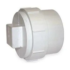 White PVC cleanout adapter with plug, FNPT x spigot fitting