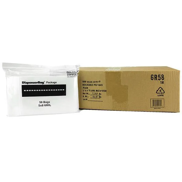Clear polyethylene reclosable bags, zip seal, 1000 pack