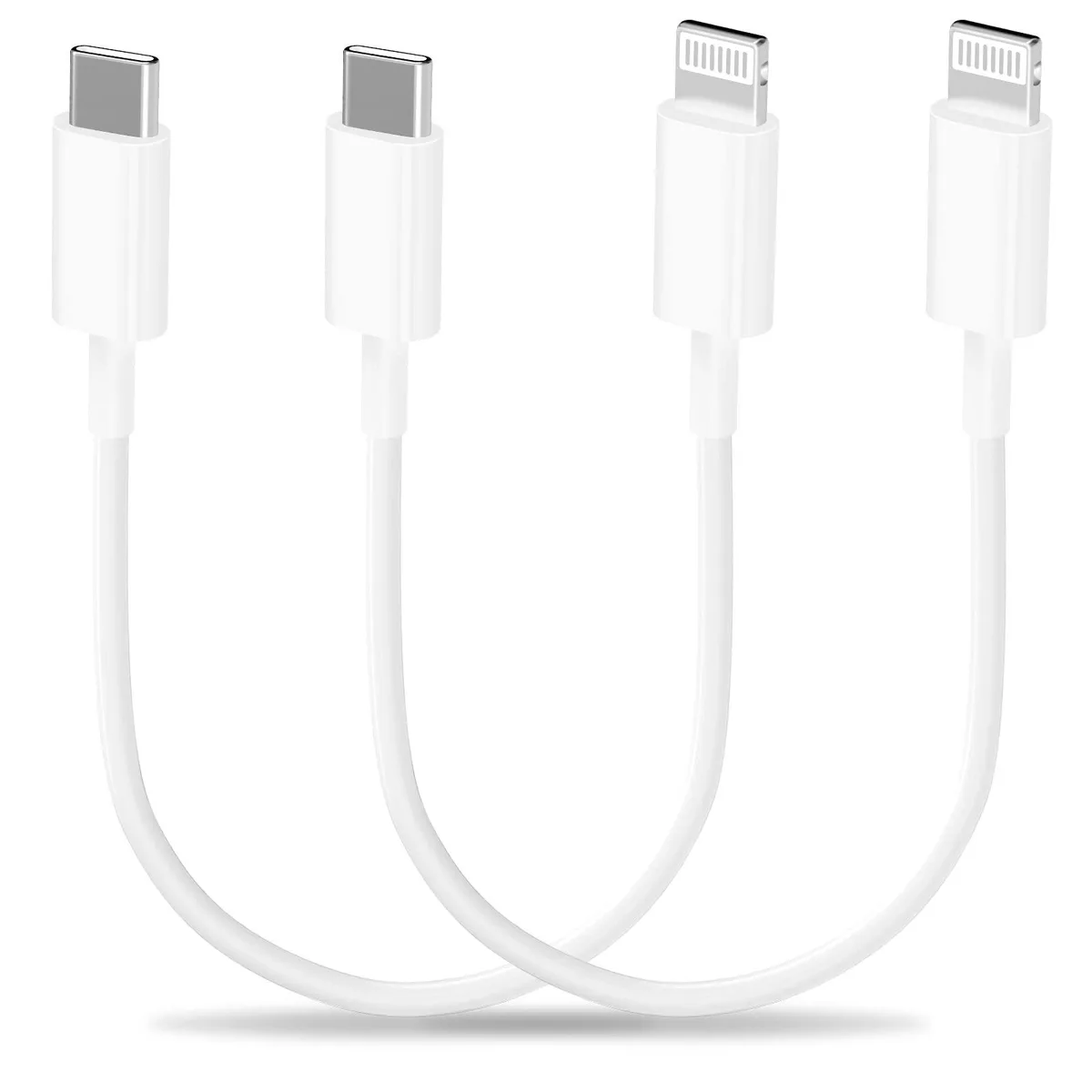 Two short white USB-C to Lightning cables coiled together