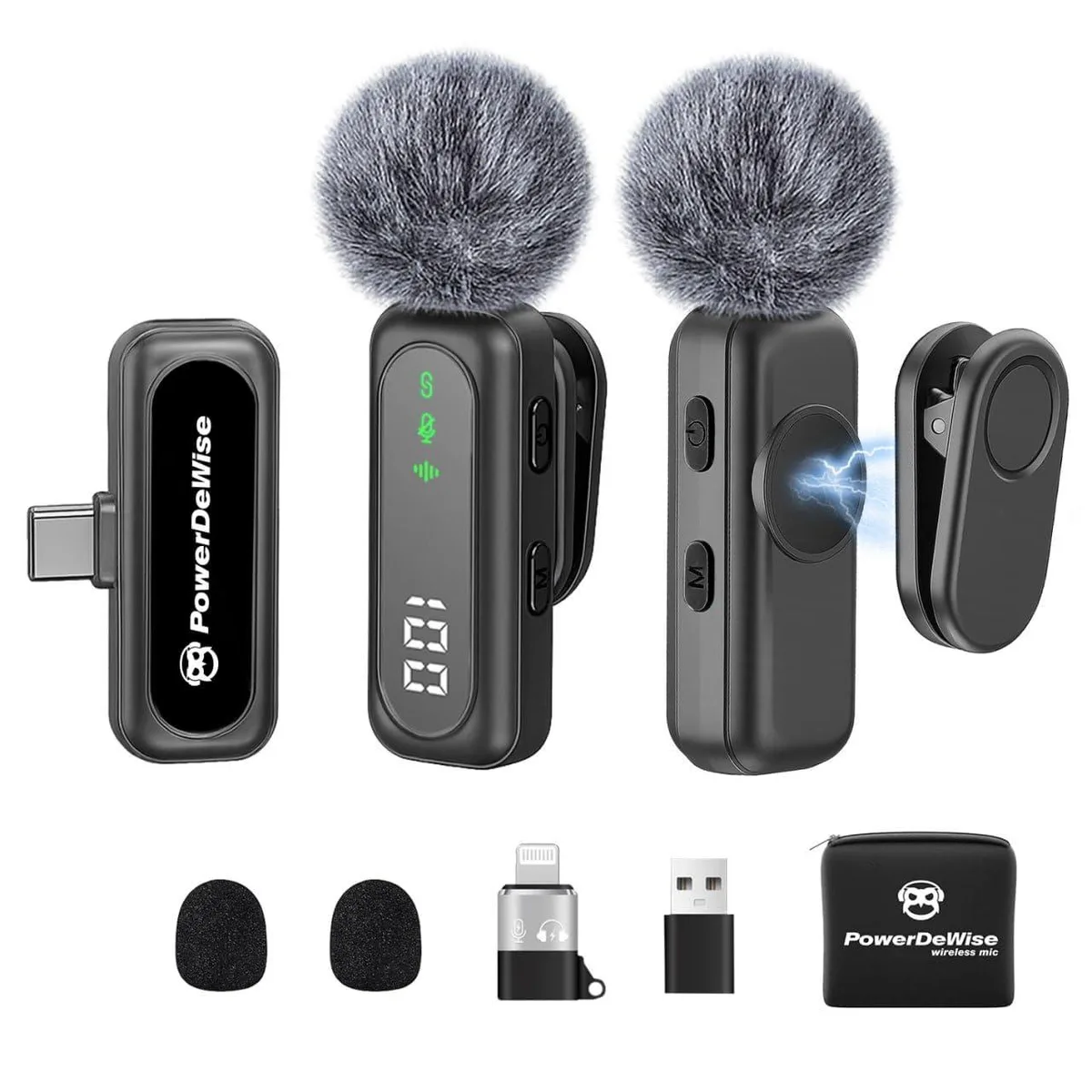  PowerDeWise PWD-MIC-001 Wireless Lavalier Microphone 2 Pack — product photo