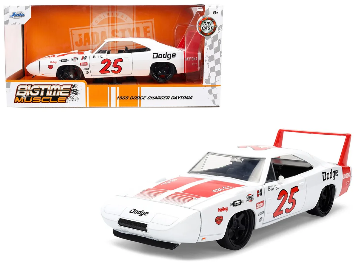 Jada Jada 1969 Dodge Charger Daytona #25 White Red Stripes 1/24 Diecast — product photo