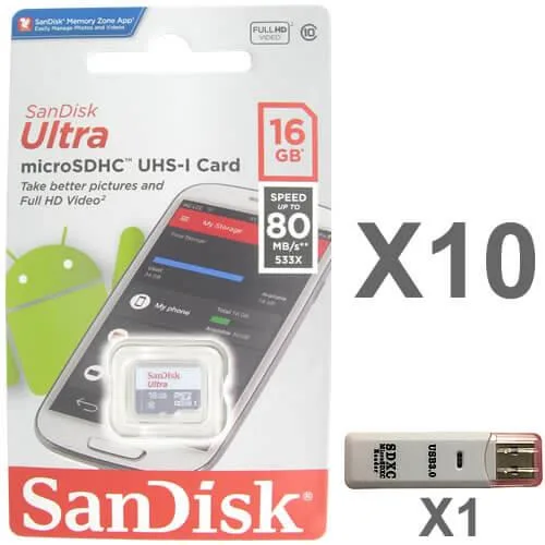 SanDisk SanDisk 16GB microSDHC Class 10 10 Pack with Reader — product photo
