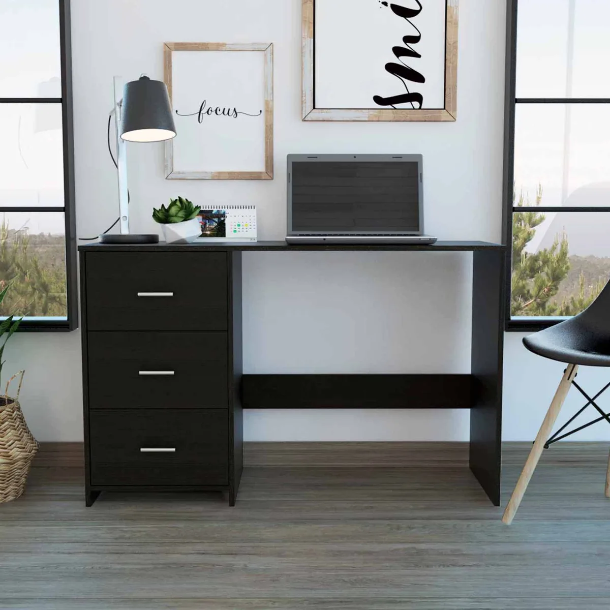 FM FURNITURE FM FURNITURE FM5561ELW Desk 47.5×16.5 in 3 Drawers Black Wengue — product photo