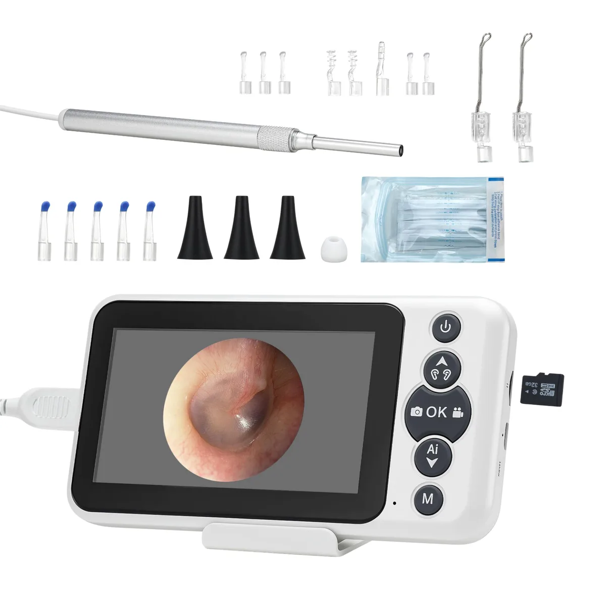  COLICOLY M8 Digital Otoscope 4.5" Screen 3.9mm Probe 1080P 32GB Card — product photo
