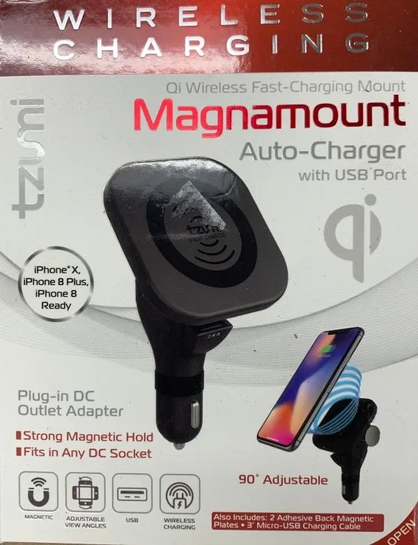 Tzumi Tzumi Magnamount Qi Wireless Charger Black 2.4A USB 90° Rotation — product photo