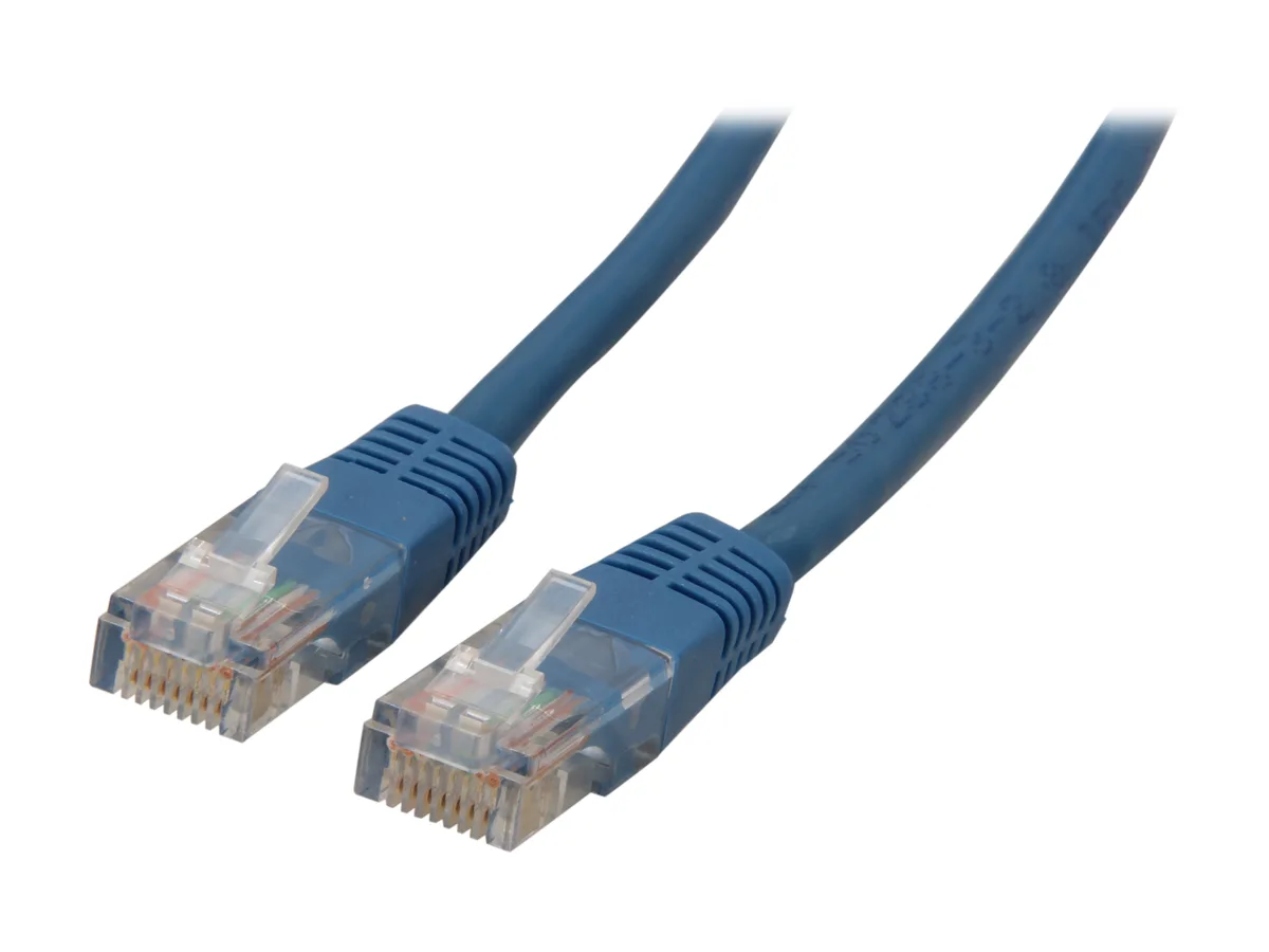 Blue Cat5e patch cable with molded RJ45 connectors, 34.99 ft