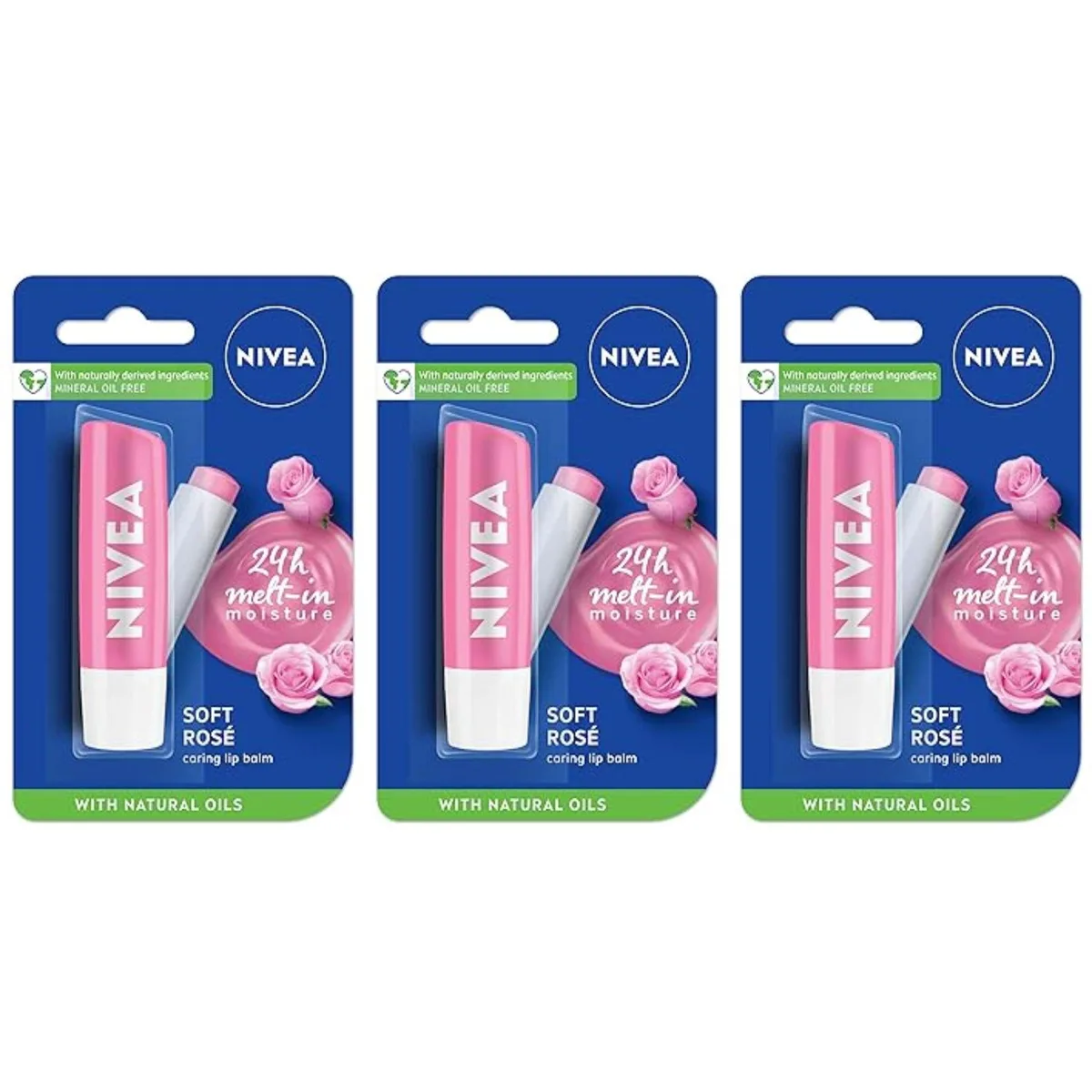 Nivea Nivea SP-52132697604414 Soft Rose Lip Balm 5 ml 3-Pack skin care — product photo