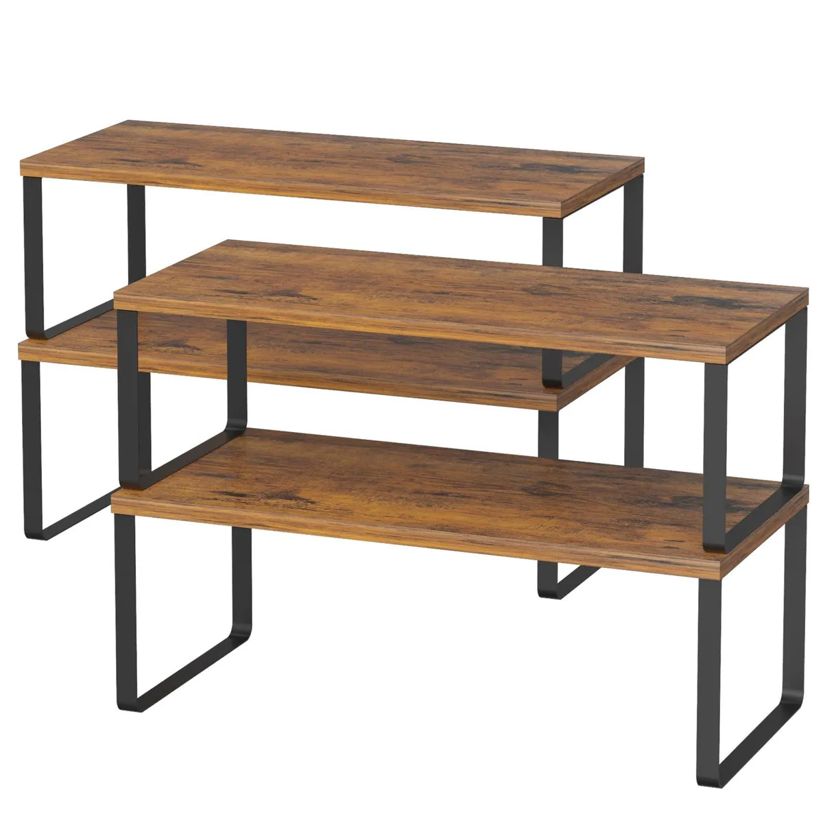  NEX Wood Shelving Stackable Expandable Set of 4 Black Rustic Brown 15.6 x 7.7 x 6.2 in — product photo