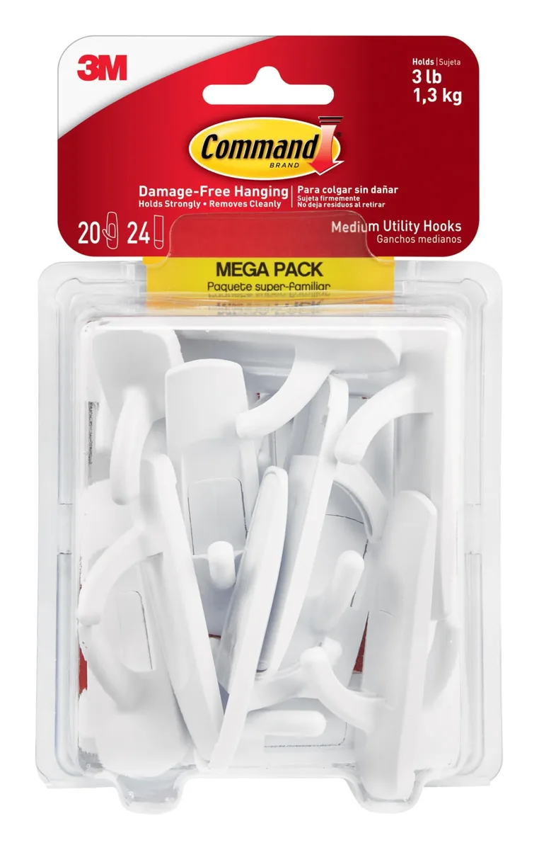  Command Medium White Hooks 20 Hooks 24 Strips Damage-Free Hanging with Adhesive Heavy Duty Hanging — product photo