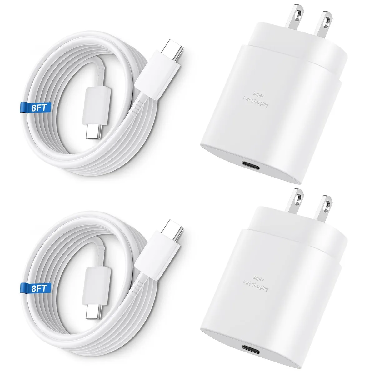 KEHIPI KEHIPI 25W USB-C Wall Charger 2-Pack with 8FT Cables — product photo
