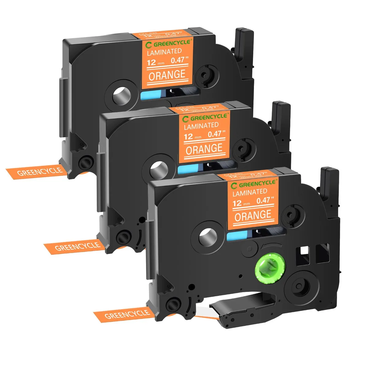 GREENCYCLE GREENCYCLE TZe-635 12mm 0.47 Laminated Orange Label Tape 3 Pack — product photo