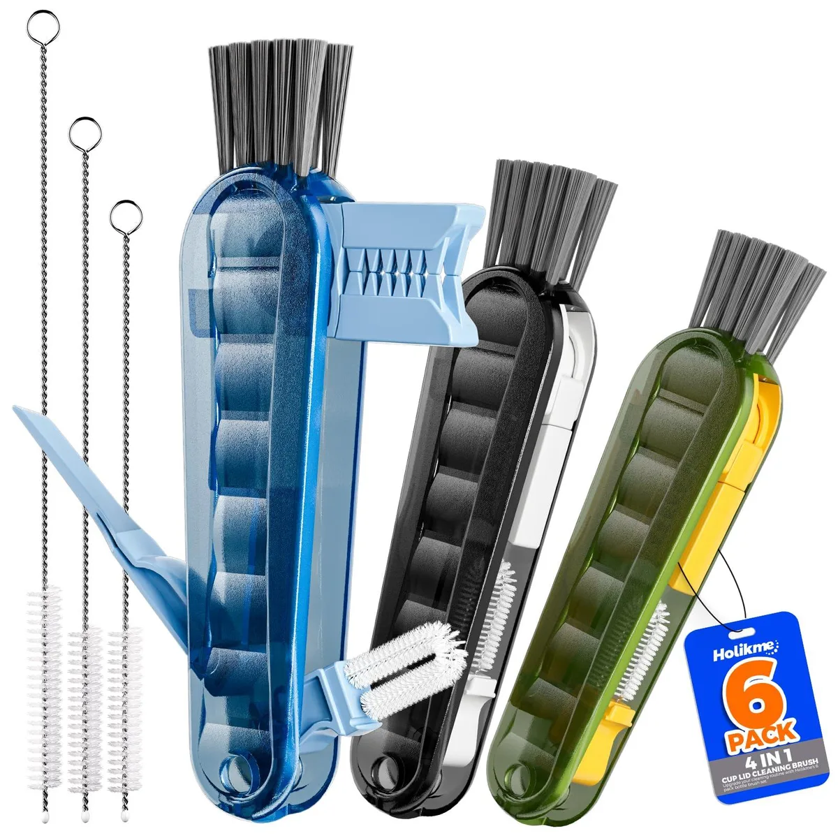  Holikme 6 Pack 4-in-1 Cup Lid Cleaning Brush Set Navy Black Olive — product photo