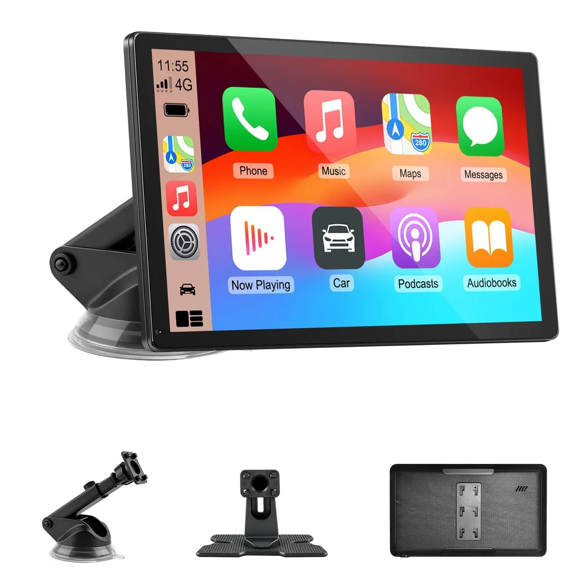 Black 9 inch wireless CarPlay touchscreen on dashboard mount