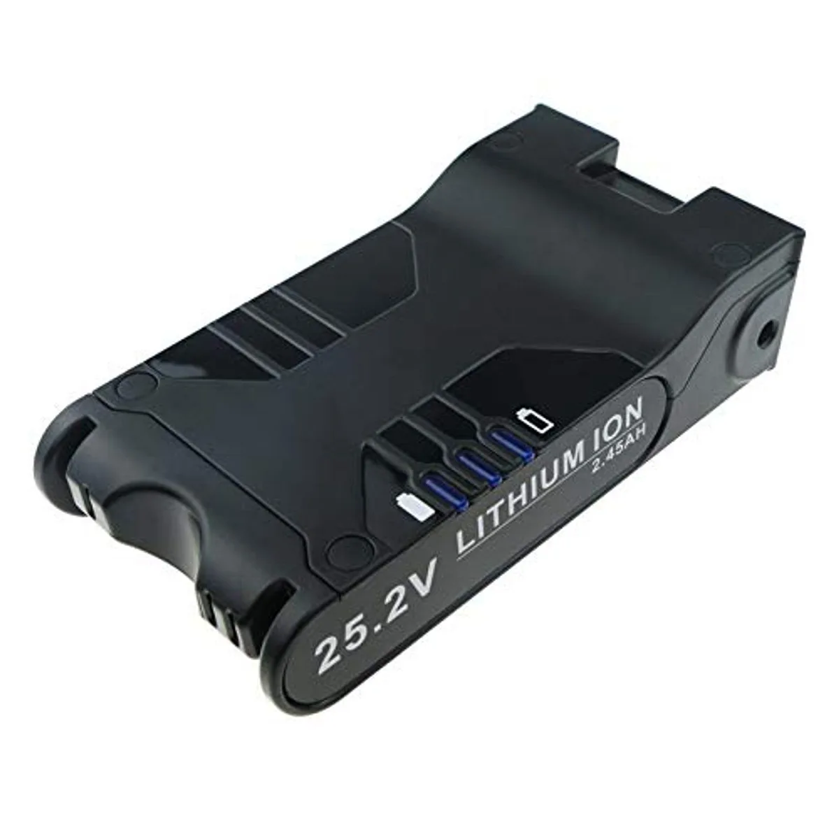 Rectangular black battery pack with label, 172.5 x 92.5 x 46 mm