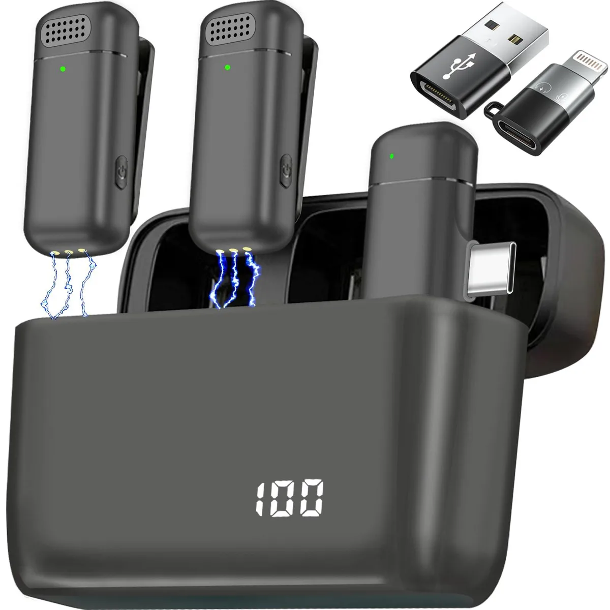 APOMOV xiaohuatong001 Wireless Lavalier Microphone 2 Pcs USB-C Charging Case — product photo