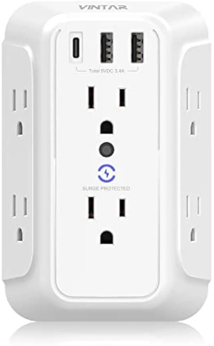 TAURKENAM TAURKENAM 6 Outlet Surge Protector Power Adapter with 3 USB Ports 900J 1875W — product photo