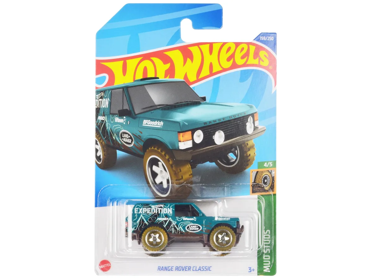 Hot Wheels Hot Wheels Land Rover Range Rover Classic Teal White Graphics Expedition Mud Studs 2.75 inch hobby collectible — product photo