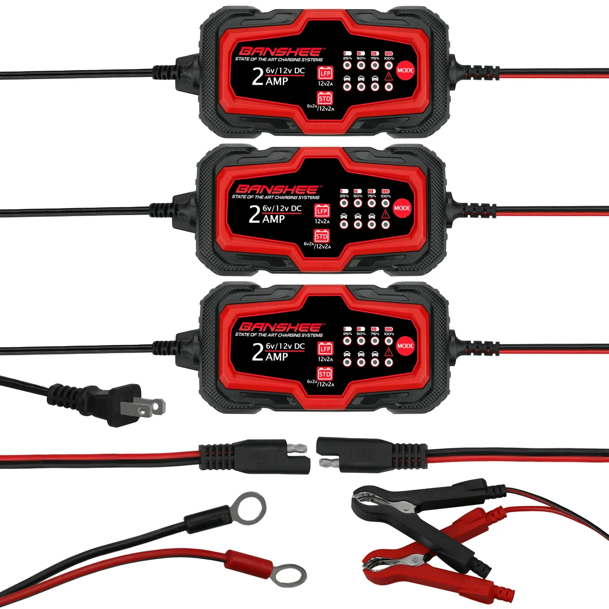 BatteryJack inc. BatteryJack inc. Banshee 3-Pack 12V 2A Smart Battery Charger — product photo