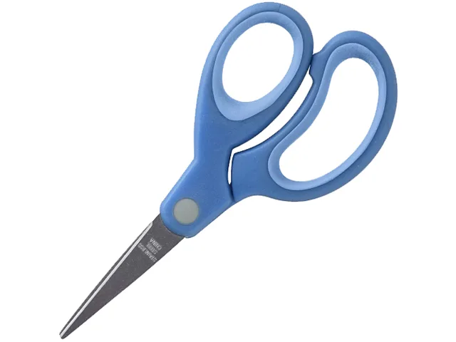 Twelve five-inch pointed-tip scissors with assorted-color easy-grip handles