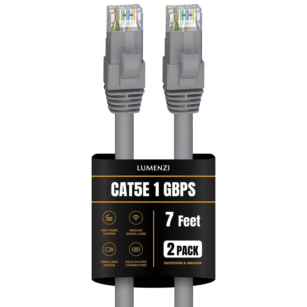 Lumenzi Lumenzi Cat 5e Ethernet Cable 7 ft Grey 2 Pack 350 MHz — product photo