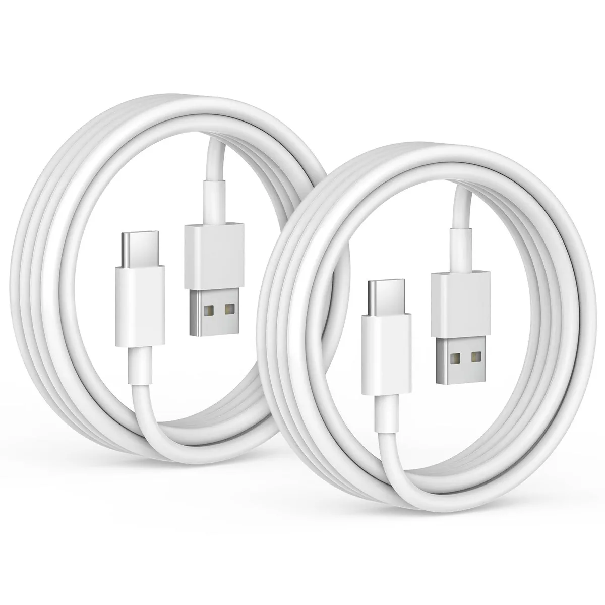 White USB Type C cable, 5.4 ft long, straight connectors