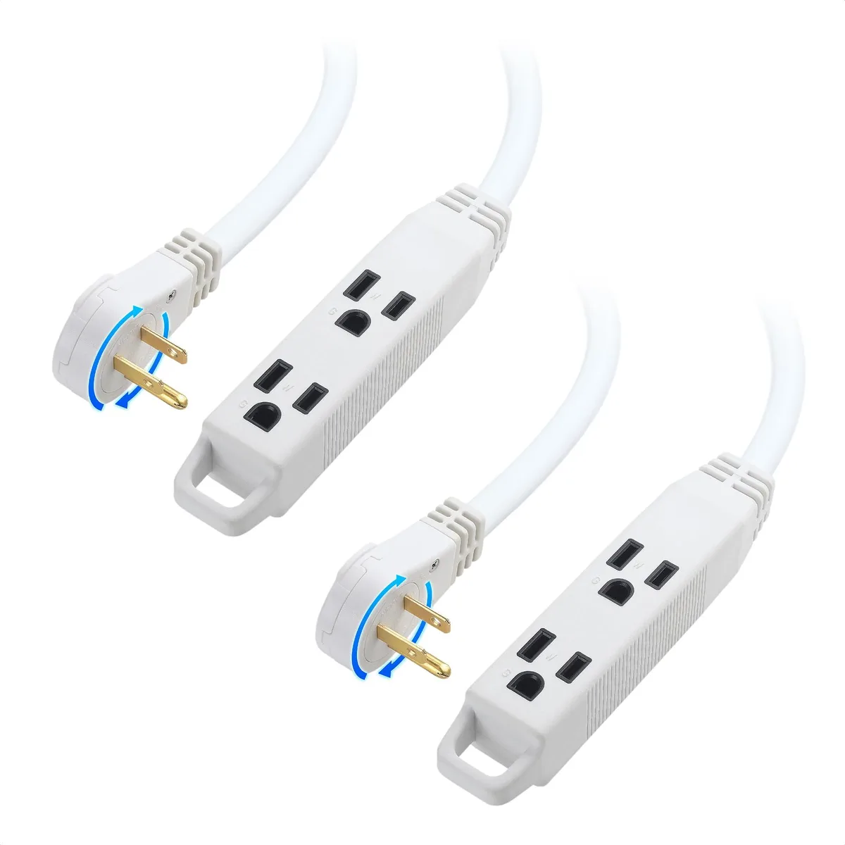  Cable Matters 400142-WHT-1x2 3-Outlet Power Strip 1ft 360° Rotating Plug 16AWG 13A 125V 1625W 2-Pack White — product photo