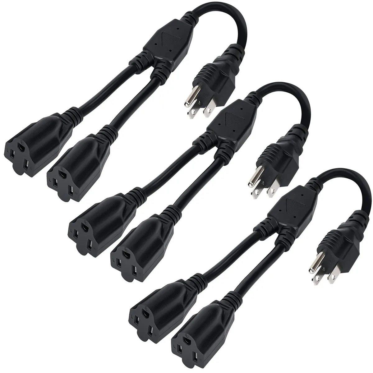  Elecan 3-Prong Y Splitter Power Extension Cord 1 FT Straight Plug 2-Way 16AWG 13A 125V UL — product photo