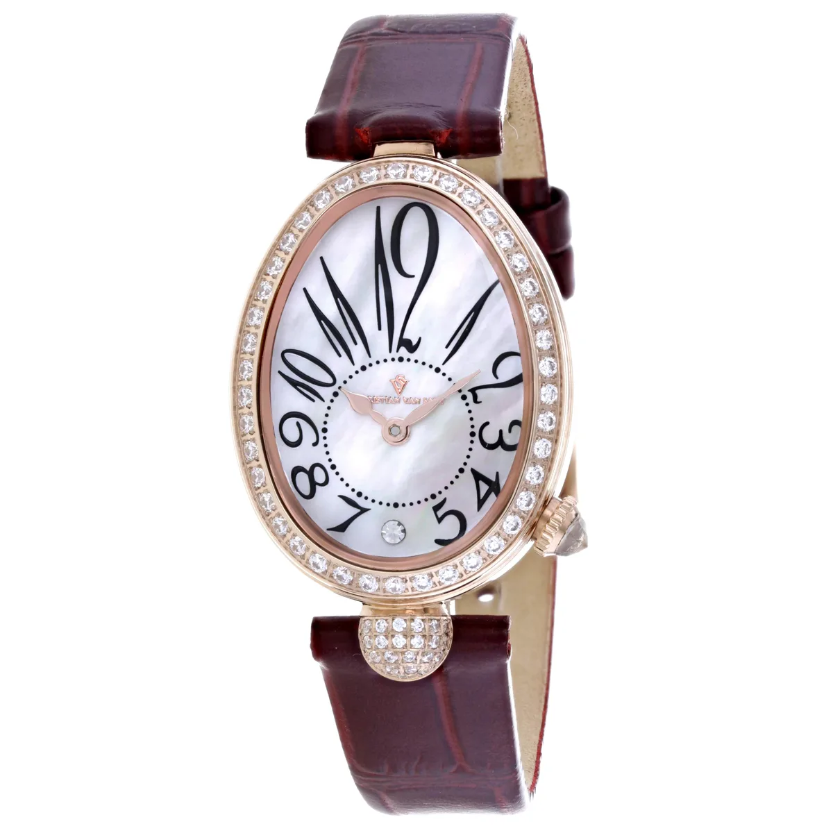 White dial watch with stainless steel case and leather strap