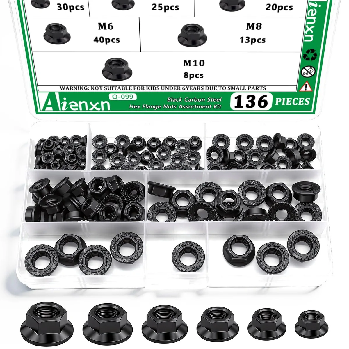  Aienxn 136PCS Metric Hex Flange Nuts Assortment Kit M3-M10 — product photo