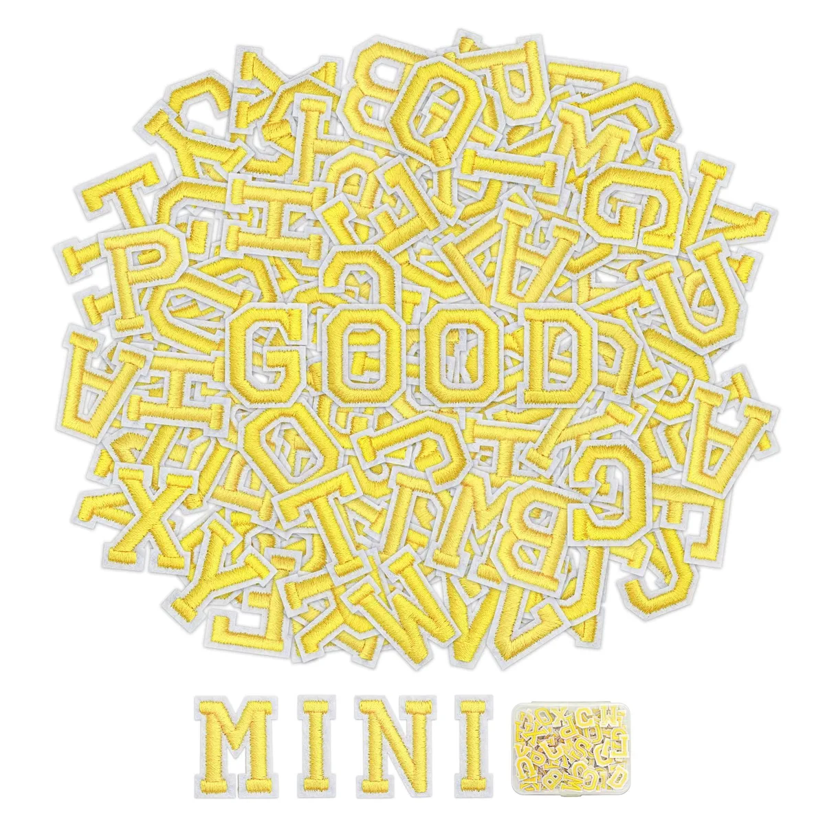 104 yellow embroidered letter patches 0.75 inch size